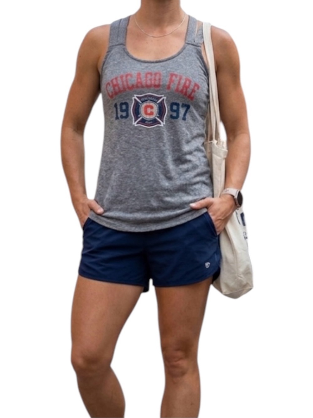 Chicago Fire MLS Gray Tank Top Athletic S Blue Red Soccer Retro